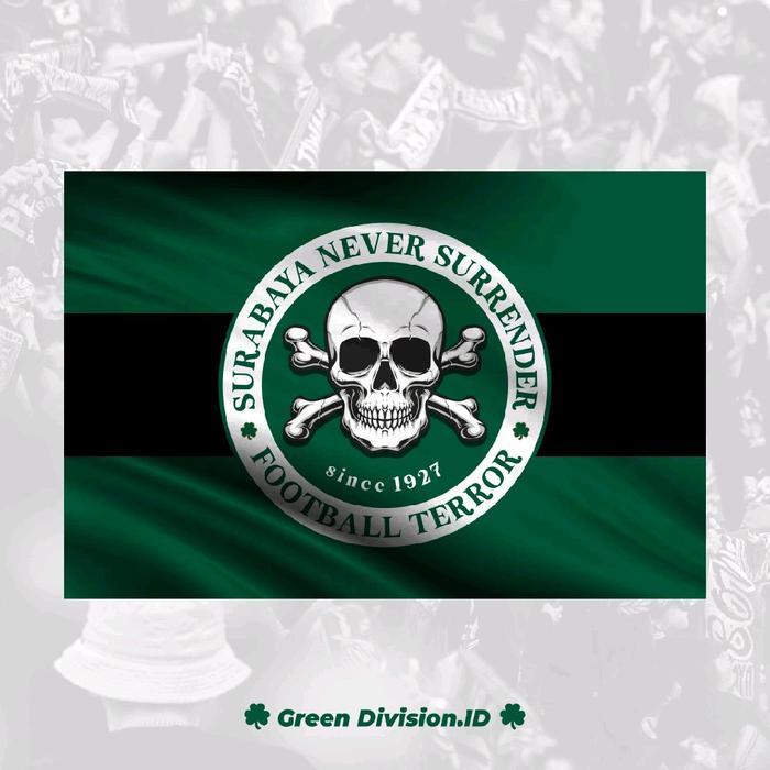 Bendera Football Terror Surabaya, Bendera persebaya, bendera bonek, mini flag persebaya, Bahan kain