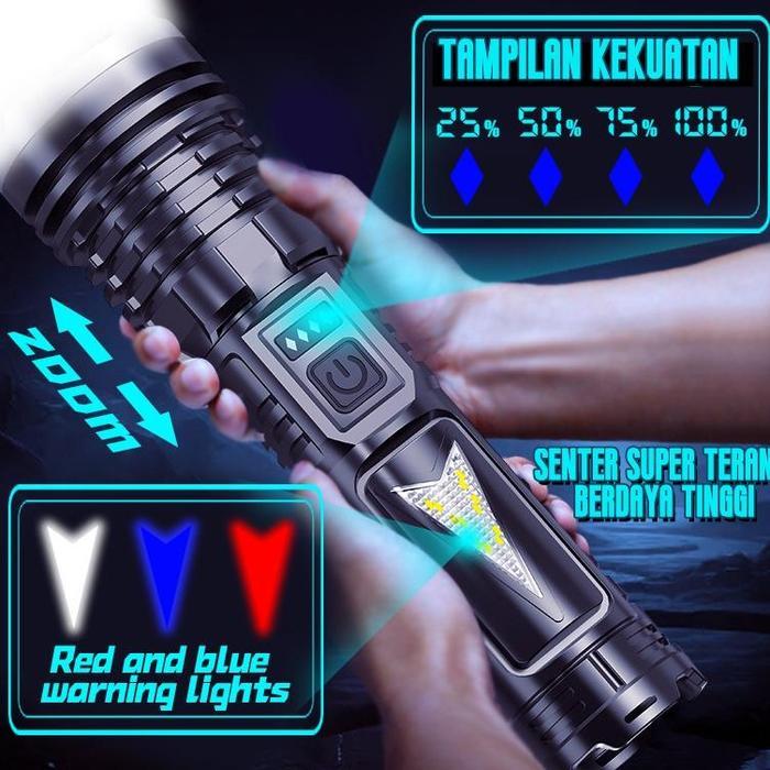 Ready Senter Led Super Terang Berdaya Tinggi Jarak Jauh Anti Air Senter Led 20000 Lumens Original