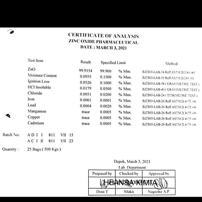 READY ZINC OXIDE BUBUK - POWDER Pharma - ZnO ( 1 kg )