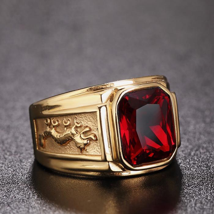 TERLARIS Cincin Naga Emas Pria Sederhana yang Elegan Cincin Naga Emas Vintage Naga Emas Totem Merah