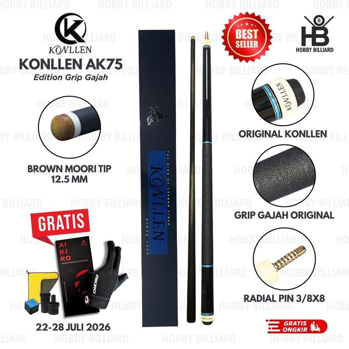 Konllen AK75 Grip Gajah Stick Billiard Carbon Fiber Shaft