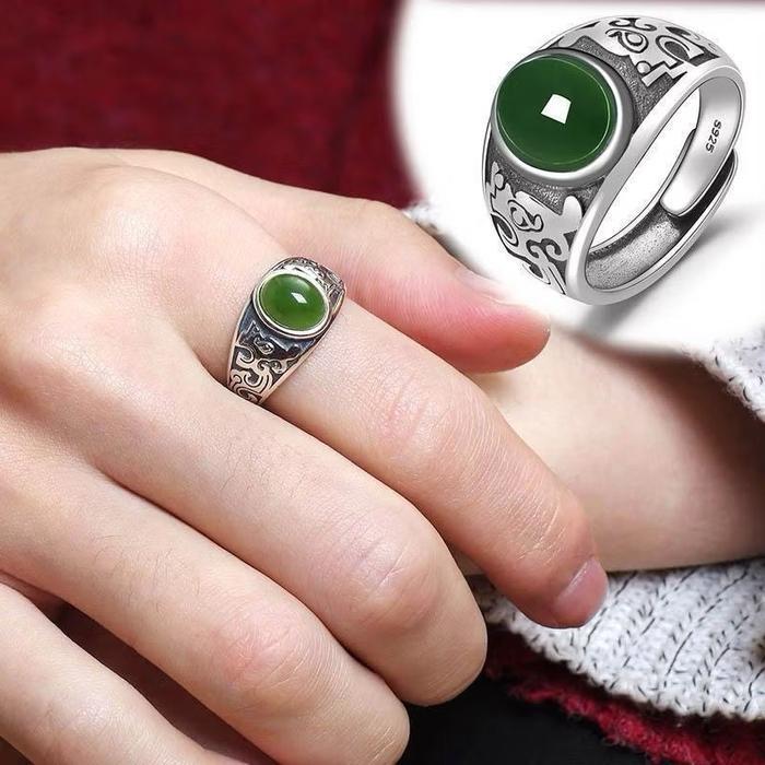 (Bebas beli 2 dapat bonus) C100 Cincin giok batu asli hijau titanium wanita anti karat anti luntur