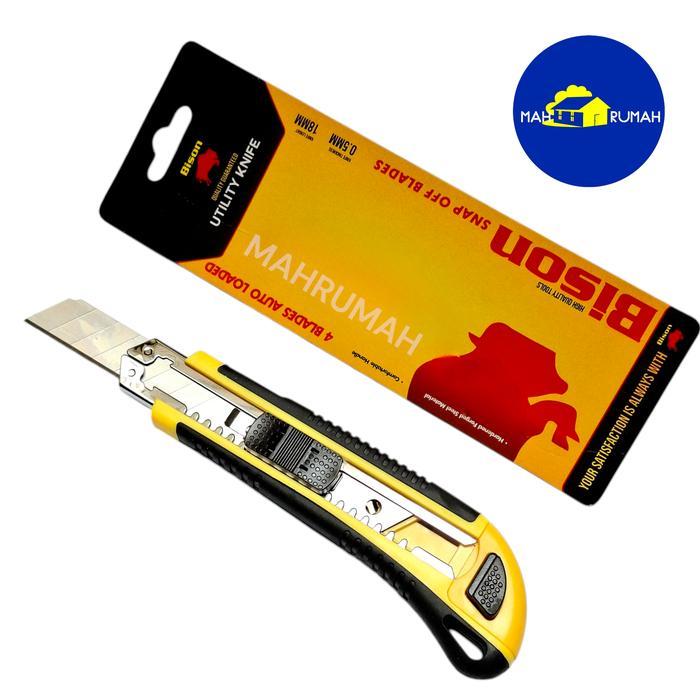 Pisau Cutter Besar Heavy Duty 18mm Bonus Refill Isi 4pcs Pisau - BISON
