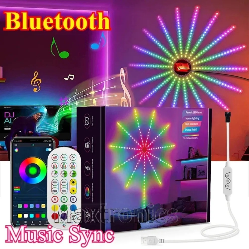 Smart LED Fireworks Light LED Neon String Light Bluetooth Control Music Sync Bedroom Wedding Party