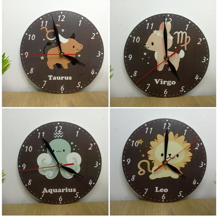 Jam Dinding Kayu Gambar Zodiak Cantik