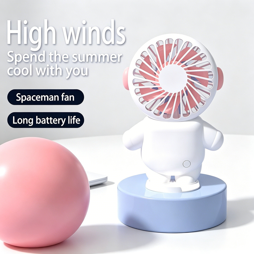 Astronaut Cartoon Handheld Fan, 3 Speed Rechargeable Fan Desktop Stand Portable Cooling Fan For
