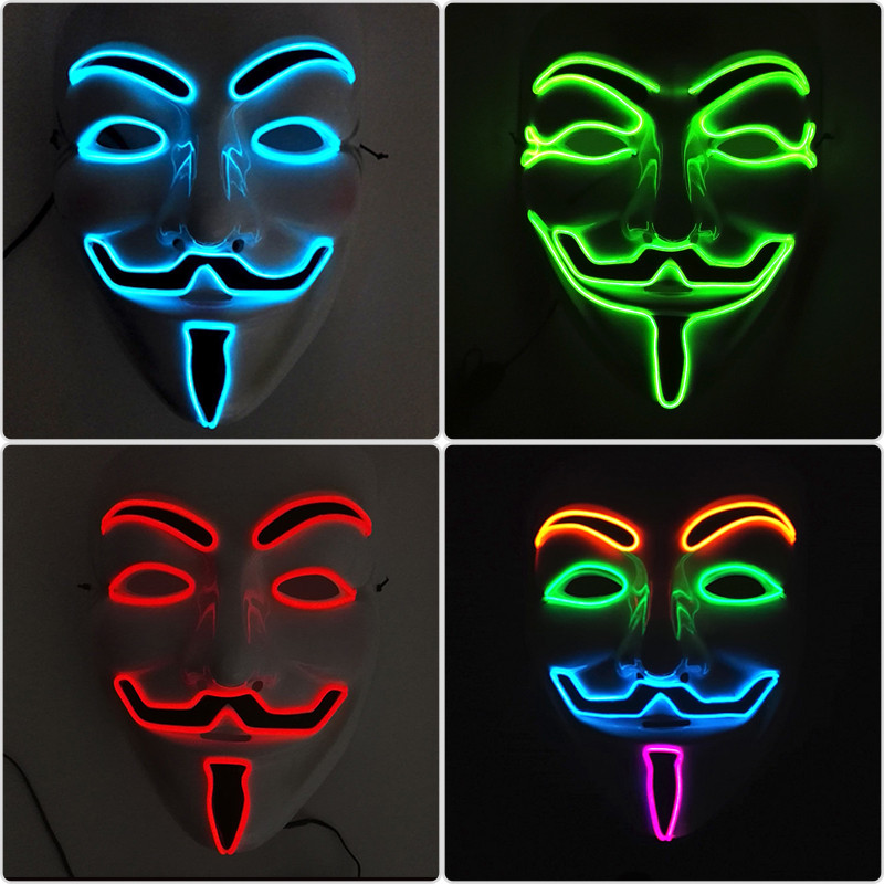 Hot Halloween Rave Luminous Movie Theme Mask LED Light Anonymous Mask V for Vendetta Cosplay Party