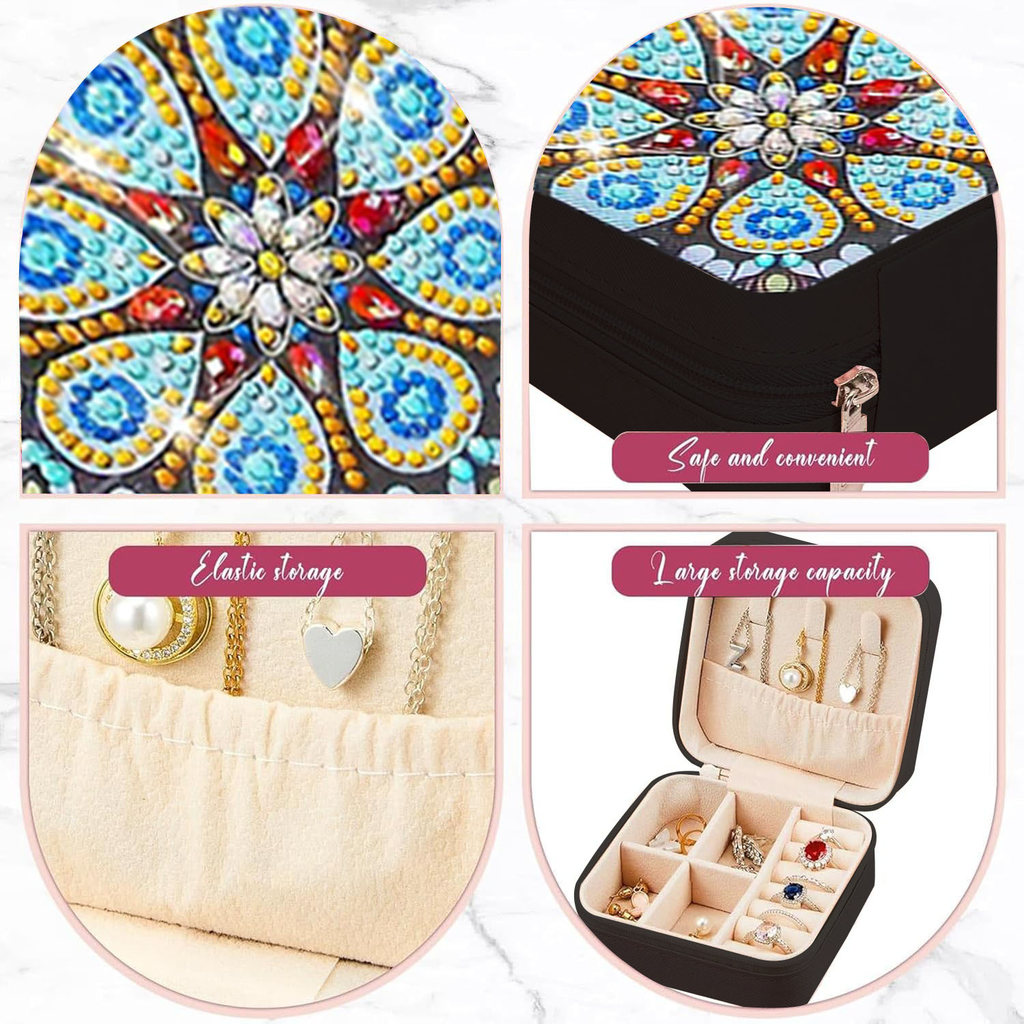 1 DIY diamond art painting jewelry box set, Mandala floral style canvas jewelry box necklace,