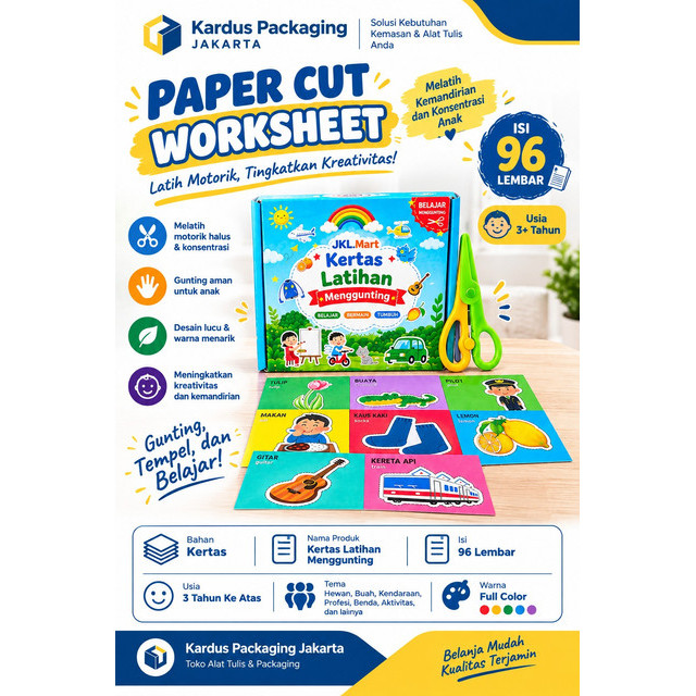 Kertas Menggunting Paper Cut Mainan Edukasi Anak Worksheet Aktivitas DIY untuk anak TK PAUD
