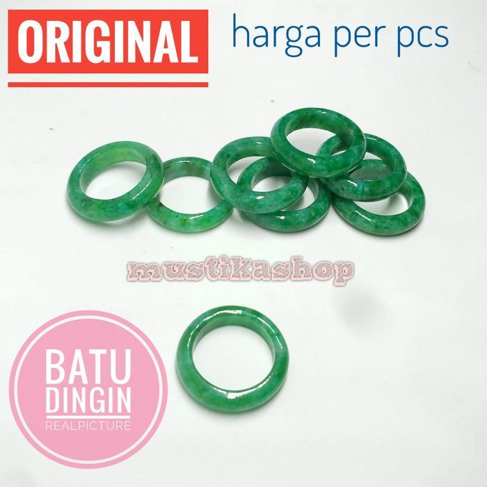 Cincin Giok Cina Asli Natural Hijau Dingin Berserat