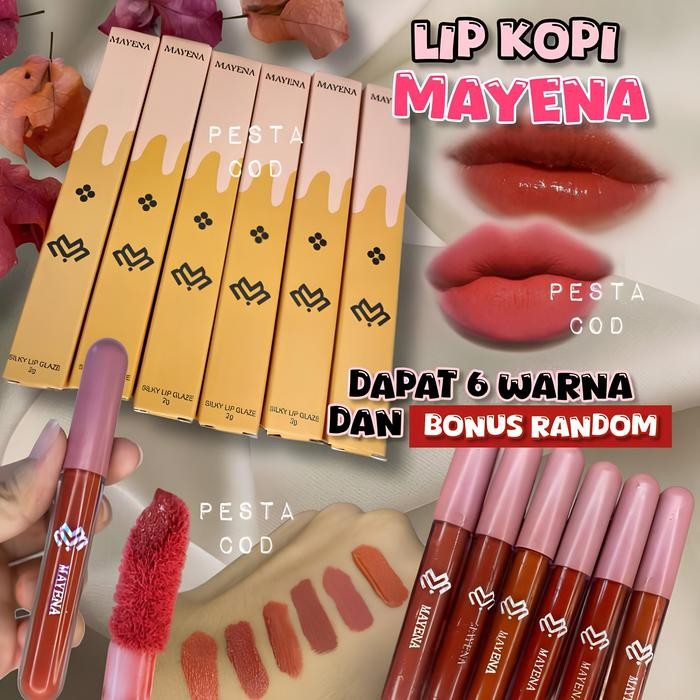 New { DAPAT 6 dan BONUS RANDOM } Mayena LIP CREAM kopi 6pcs mix warna lip matte gloss kopi MAYENA