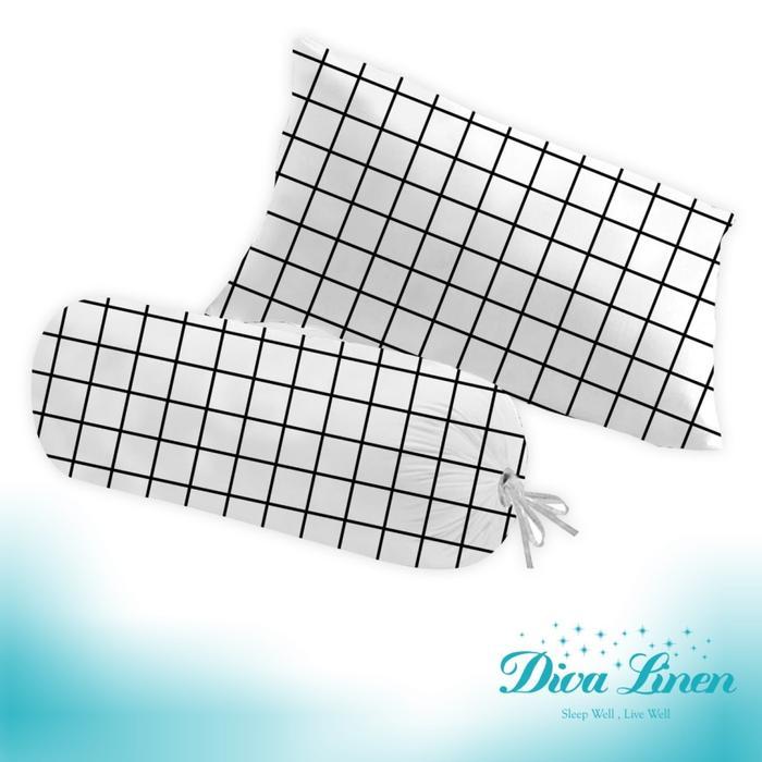 ..- Diva Linen Sarung Bantal Dan Guling - Benang Kain Microtex Motif Kotak Kotak Earl