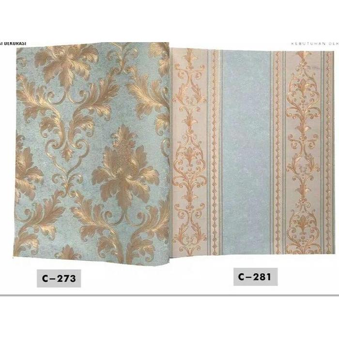 Wallpaper Dingding Vinyl Premium Motif batik Klasik Salur hijau muda