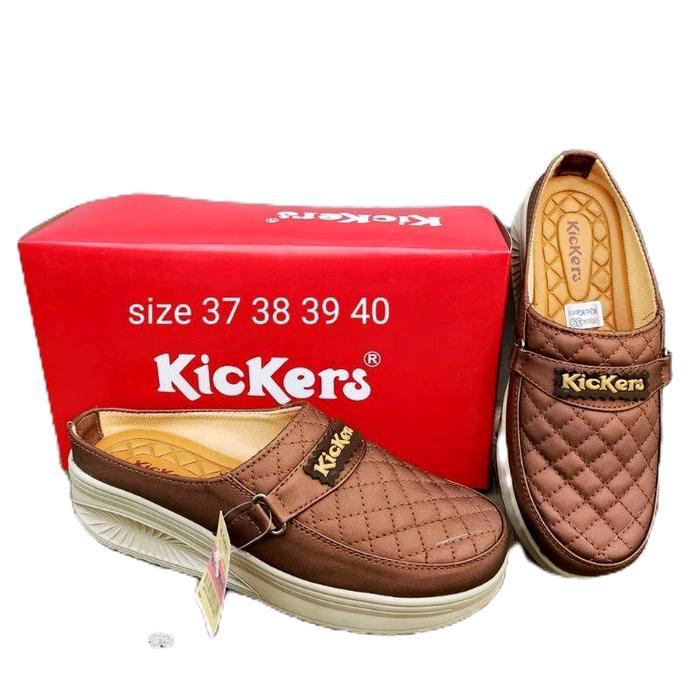 Sandal Wedges Wanita Slop Kickers K01 - Shoes Hitam Coklat Putih Crem Salem Gold