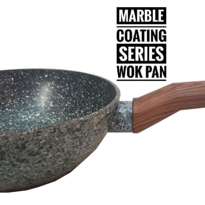 Wok Pan Anti Lengket Yoshikawa Marble Ceramic Wok