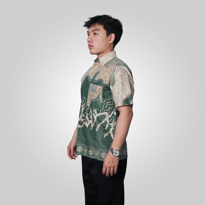 BATIK TRUSMI Kemeja Batik Pria Motif Kombinasi Bahama Warna Hijau DNJ