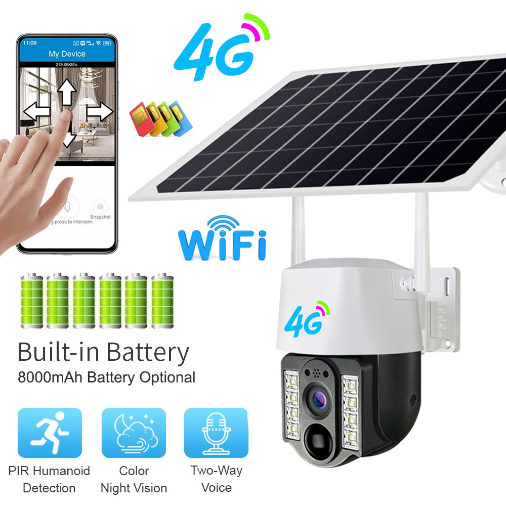4G Sim Solar Panel Camera Wifi Outdoor CCTV Camara PIR Humanoid
