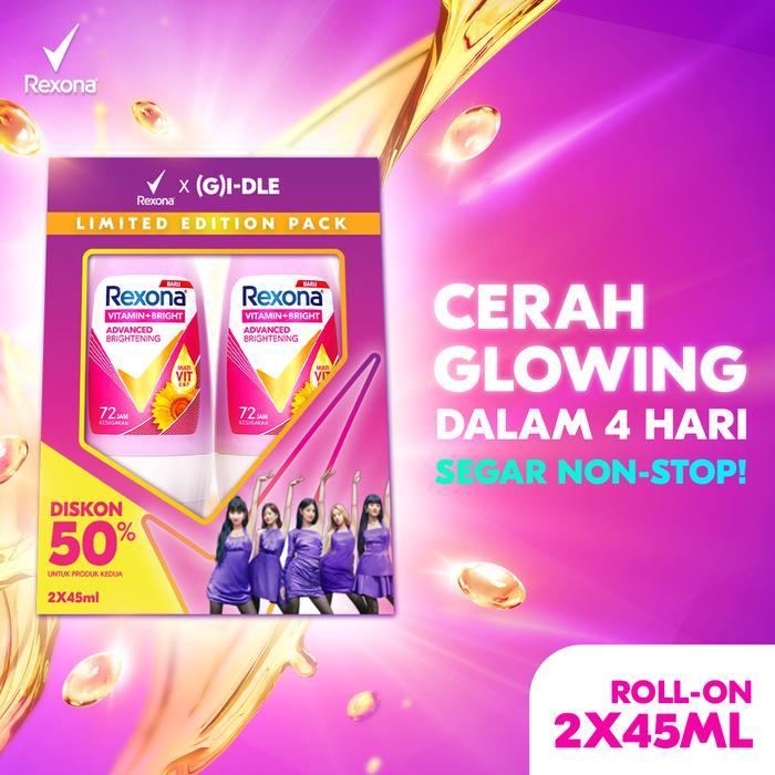 i0cc- Rexona Women Deodorant Anti-Perspirant Roll On Advanced Brightening 45Ml Twinpack