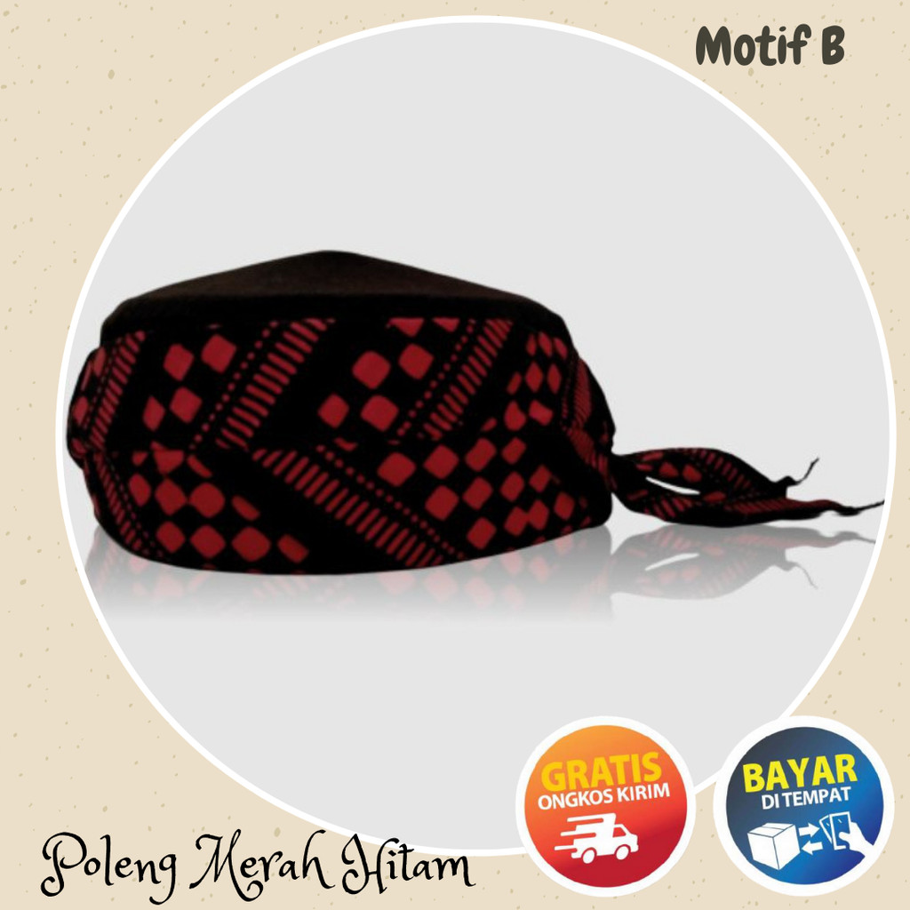 Peci Batik Jogokariyan Motif Poleng Merah Hitam Kopiah Songkok Sorban Kupluk Tanpa Atau Dengan Ekor 