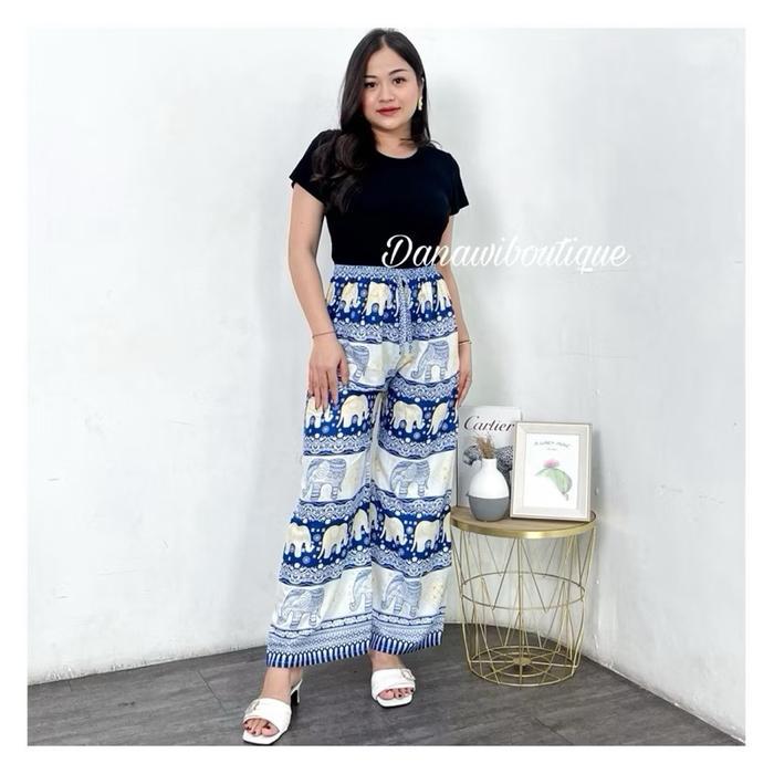 Terbaru Danawiboutique Celana Kulot Wanita Rayon Motif Gajah Kain Bali Panjang Nyaman Dengan Desain