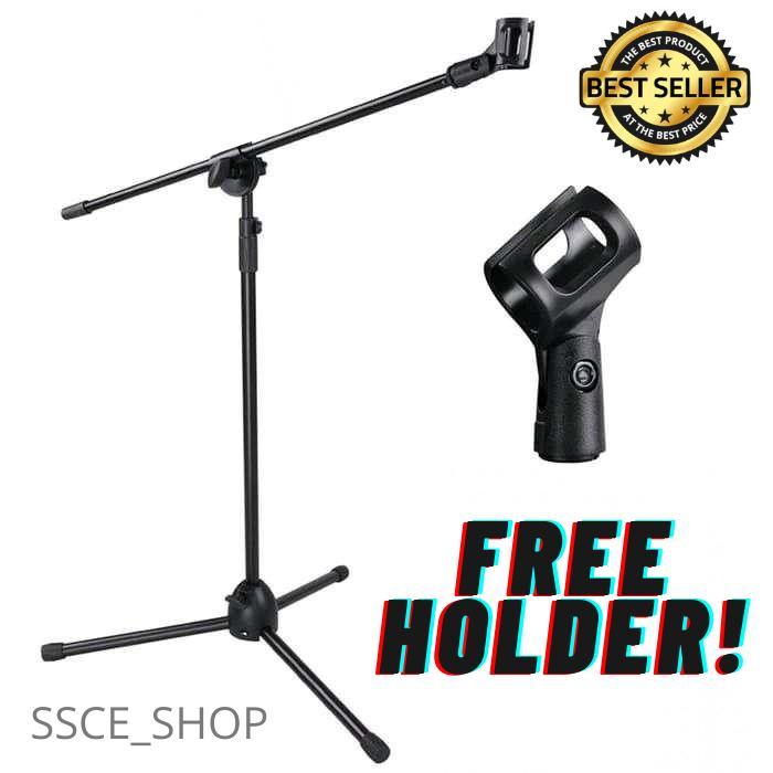 Premium Stand Mic Tinggi Free Holder / Tiang Mic Tinggi Hitam Maruni Accessories Original
