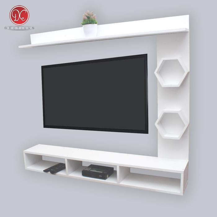 ORIGINAL Dections Furniture Rak / Meja TV Tempel Dinding Minimalis 32-42 In 120x105 cm Set Hexagonal