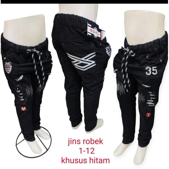 Celana Jeans Anak Laki Laki Motif Sobek hitam Bordir
