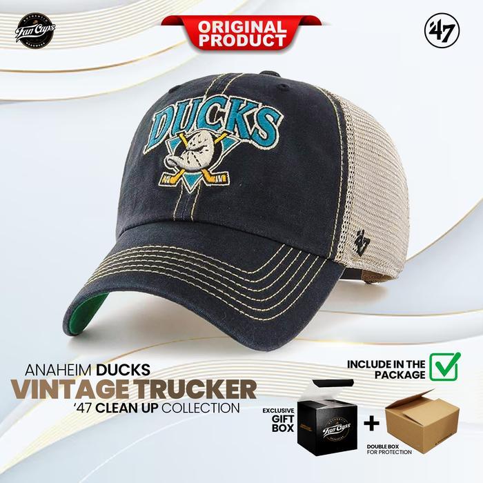 Topi 47 Original NHL Anaheim Ducks Vintage Trucker Clean Up warna Navy FREE GIFT BOX