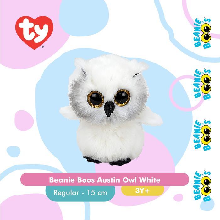 TY Beanie Boos Austin Owl White (Regular) - Boneka Burung Hantu