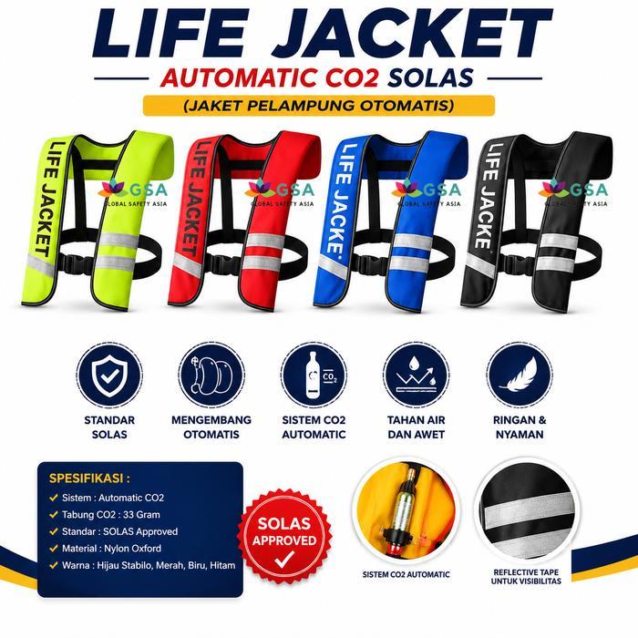 AUTOMATIC LIFE JACKET CO2, JAKET PELAMPUNG OKSIGEN PESAWAT, LIFE VEST