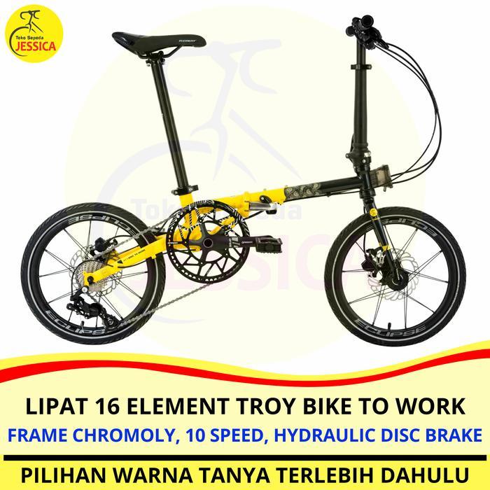 Sepeda Lipat 16 Element Troy X 10 speed Bike To Work / Troy X10 B2W - Yellow Blue, Dirakit