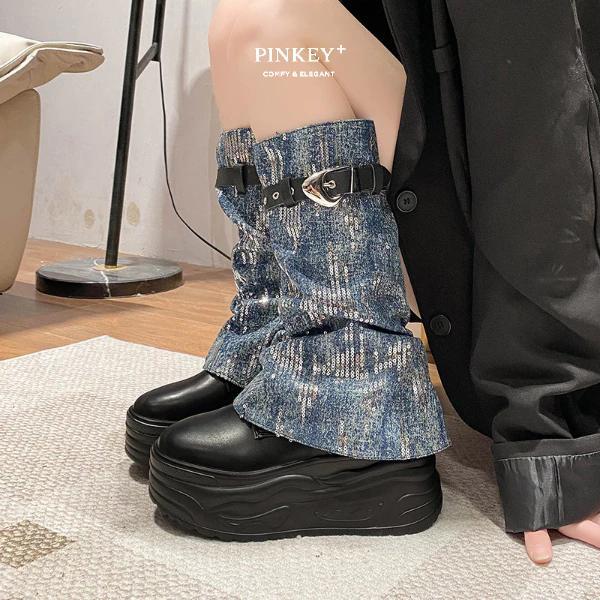 READY PINKEY P391 Sepatu Long Boots Wanita Sepatu Martin Tinggi Boot Fashion Shoes Karet Putih