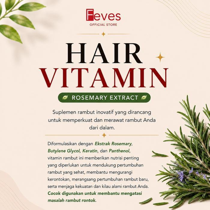 Feves Rosemary Hair Vitamin Spray 100Ml - Hair Mist Nutrisi Haircare Keratin Panthenol Rambut Halus