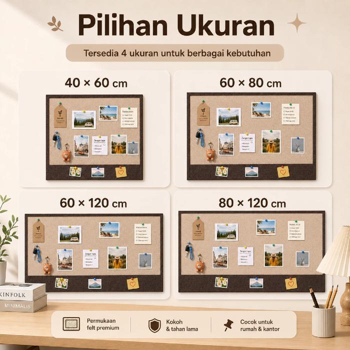 CODFEXON Papan Felt Dekorasi Dinding Papan Foto Tanpa Bor Papan Memo Kantor Papan Buletin Tebal