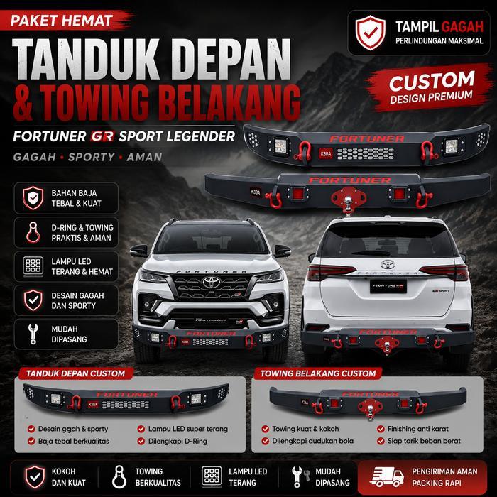 Paket Tanduk Towing Bar Depan Belakang Fortuner GR Sport Legender Custom Pengaman Pelindung Bumper G