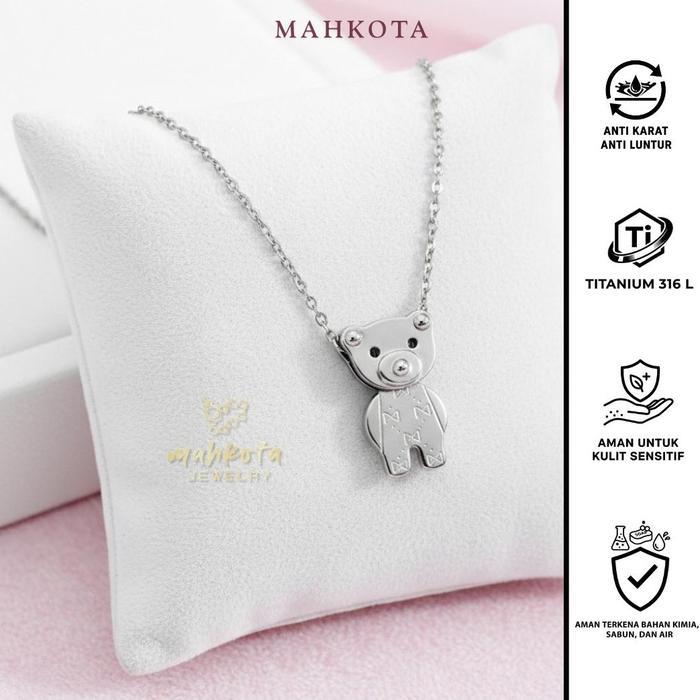 K74 Kalung Wanita Korean 6 Lapis Pelapisan Emas 18Kgp Liontin Beruang Mini Lucu Kalung Anak Anti