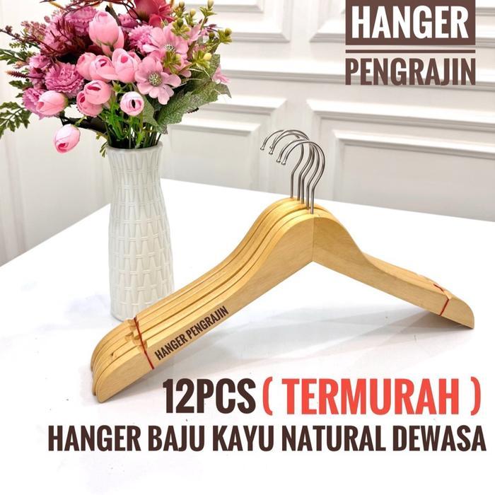 HANGER KAYU DEWASA NATURAL 1LUSIN STANDAR