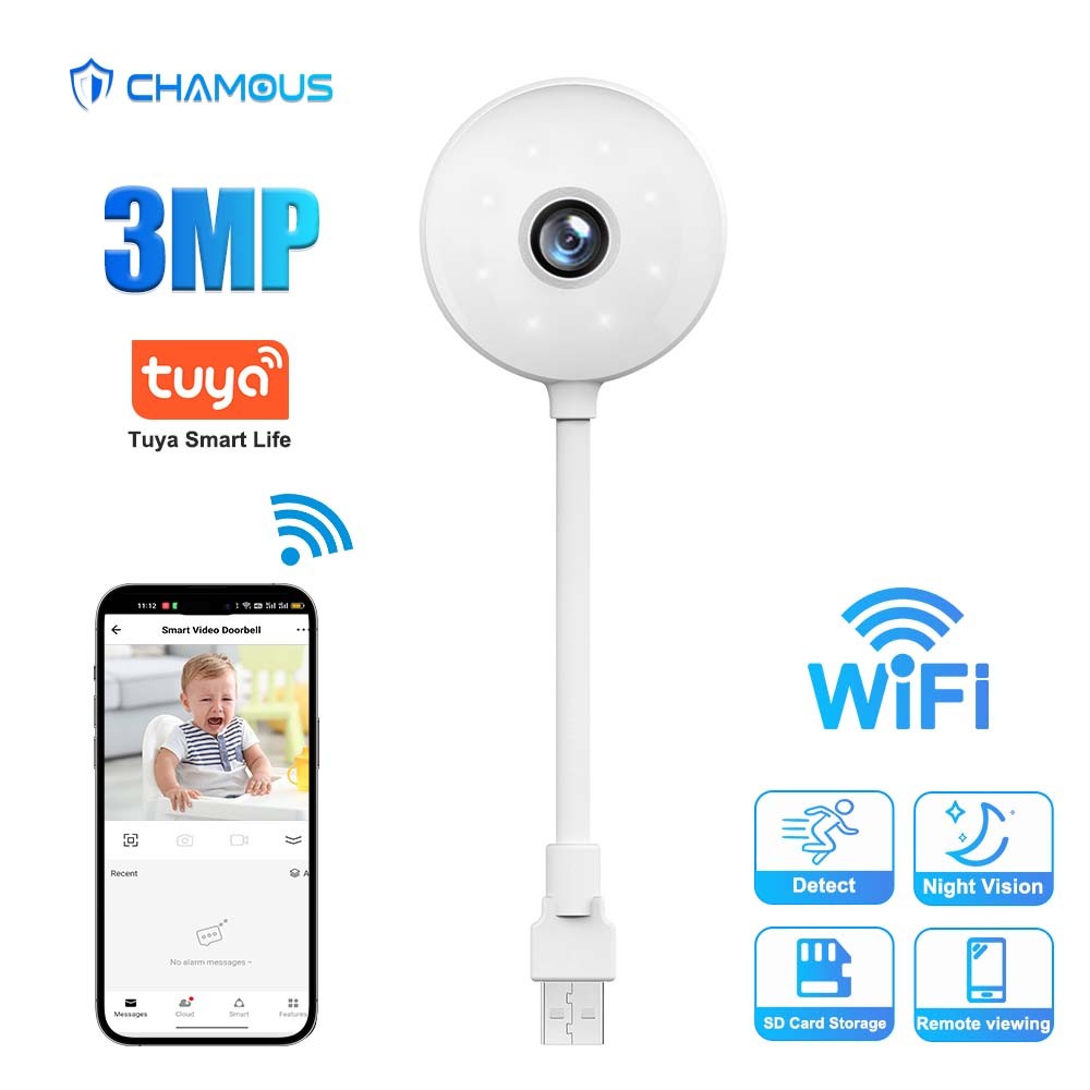 Tuya Indoor Camera 3MP Wireless WIFI USB Light Bulb IP Camera Mini Baby Monitor Security Protection
