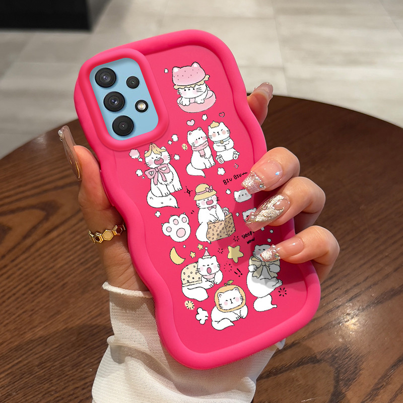 Casing HP Untuk Samsung A32 A31 A33 5G Case Kucing berbulu lucu Wavy Edge Macaron Cesing Silikon Sof