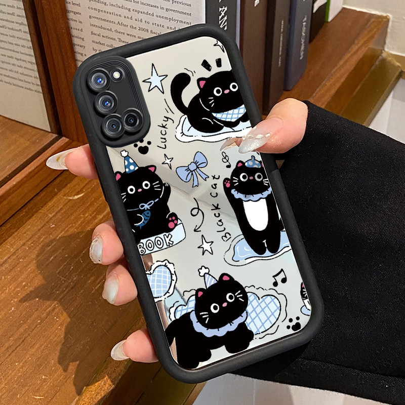 Casing Hp OPPO A52 OPPO A72 OPPO A92 Case Casing Kucing Hitam HP pola Kesing Kasing cermin Cesing Si