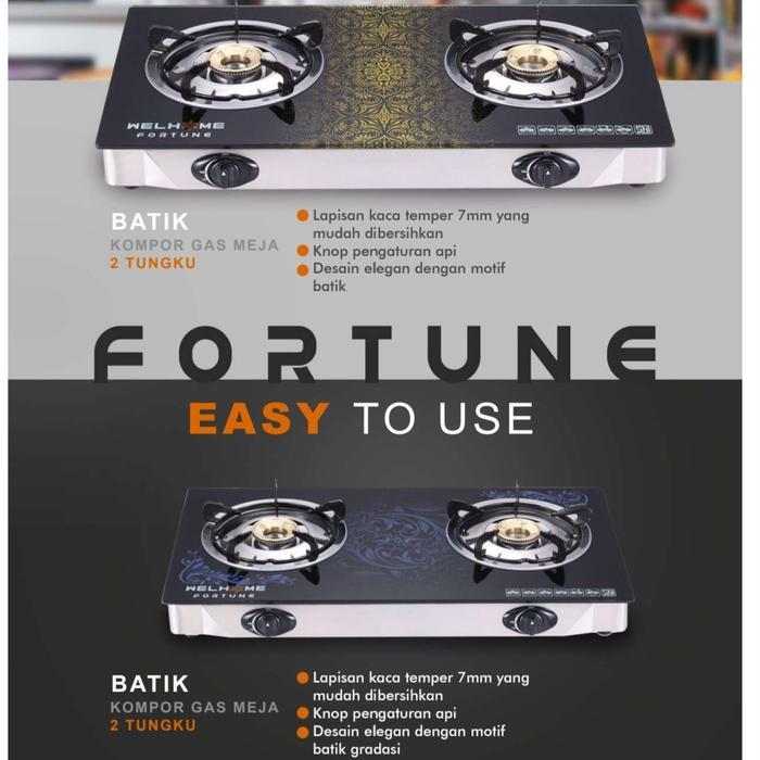 Welhome Kompor Gas Meja 2 Tungku Fortune Kaca