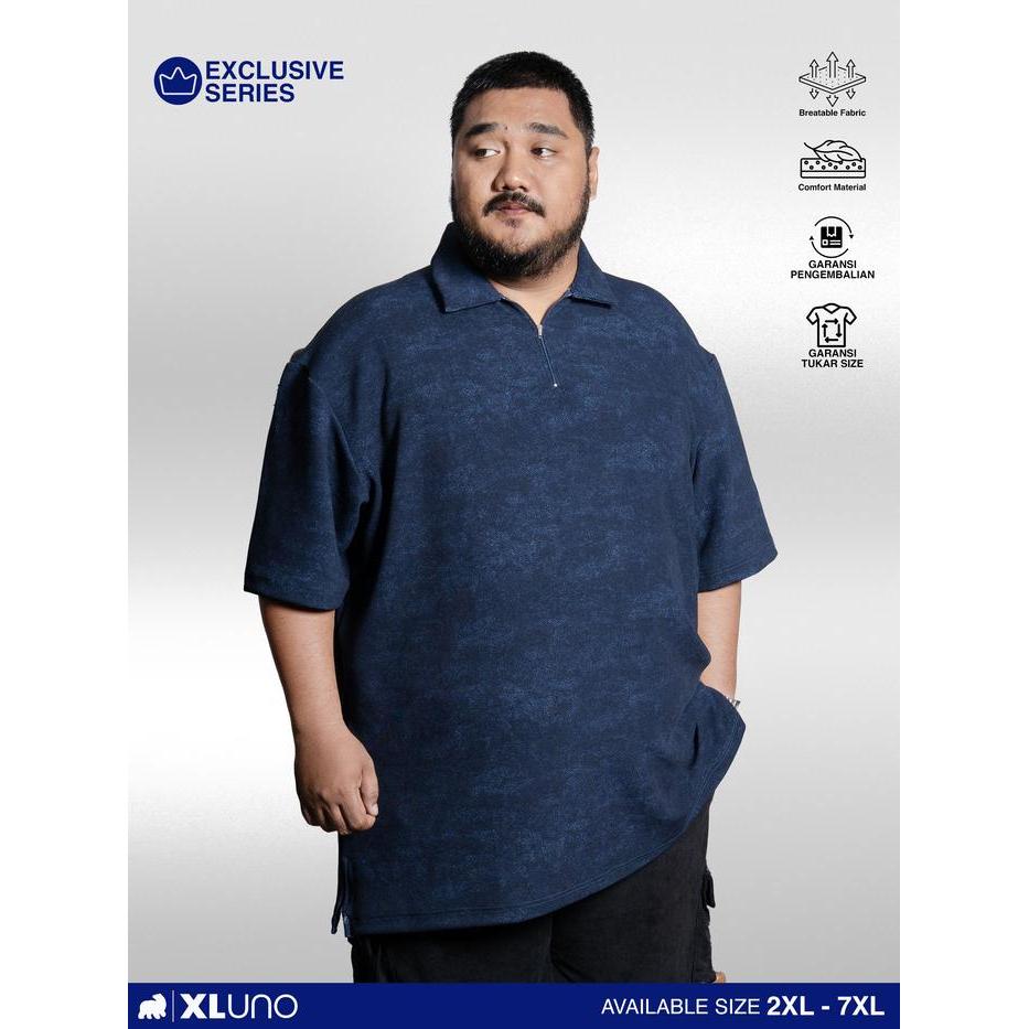 XLUNO Marvyn Polo Navy Baju Polo Jumbo Pria Big Size Lengan Pendek