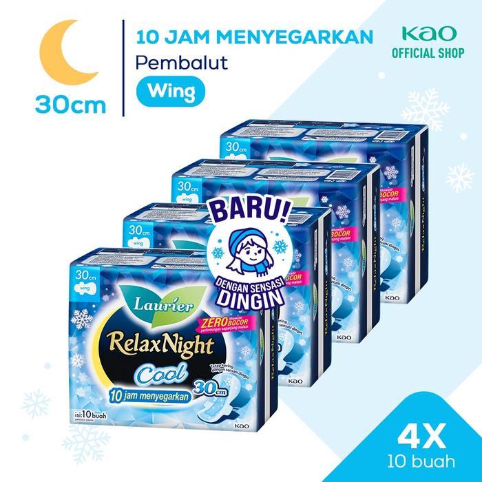 qgk4- Laurier Relax Night Cool Wing Pembalut Malam Wanita 10 Jam Menyegarkan 30Cm / Isi 10