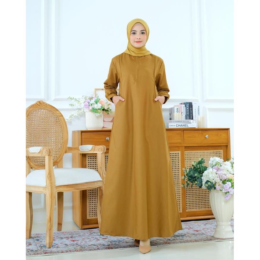 Gamis Seragam guru PNS PDH PEMDA Warna Khaki LD 130 Cm Muslim Toyobo Panjang Wanita
