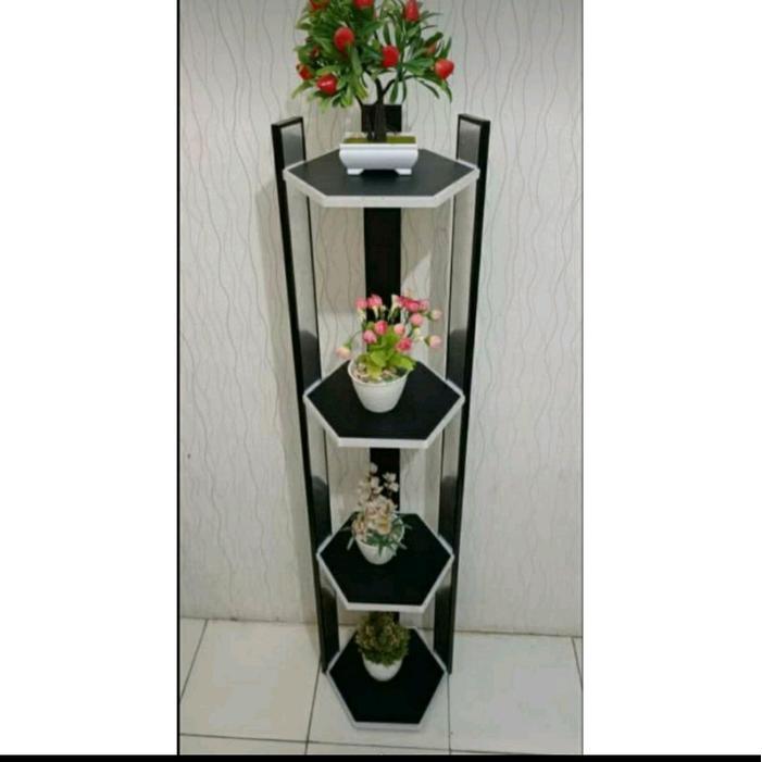 Official Rak Lantai Hexagonal - Rak Hias Pot Bunga Kayu Minimalis Furniture Original