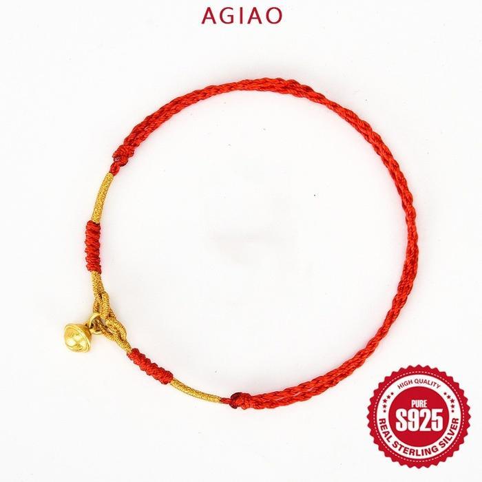 AGIAO Gelang Kaki Lonceng Kecil Emas Buatan Tangan Anyaman Tali Kaki Merah Keberuntungan