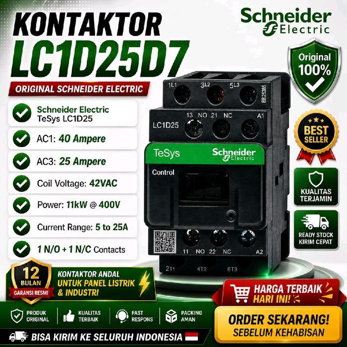 Kontaktor Schneider Lc1D25M7 220Vac,Lc1D25Q7 380Vac,Lc1D25F7 110Vac,Lc1D25E7 48Vac,Lc1D25B7