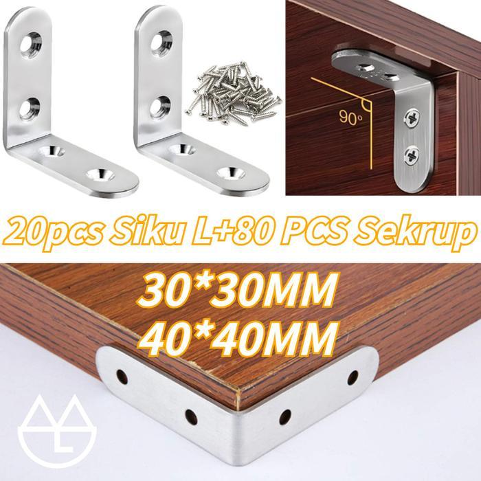 Terlaris 20pcs Siku L+80 PCS SekrupBesi L Siku Penyangga Rak Siku Besi Penyangga Siku Ambalan L Siku