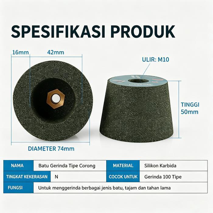 Mata Gerinda Mangkok Drat M10 Batu Granit Alat Poles Marmer Keramik Siku Bevel Green Silicon Carbide
