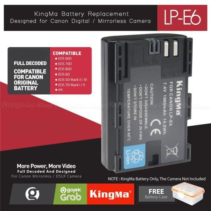 Kingma Baterai Lp-E6 Canon Battery Eos 80D 70D 60D 6D 7D 5D2 5D3 Etc Terbaru 